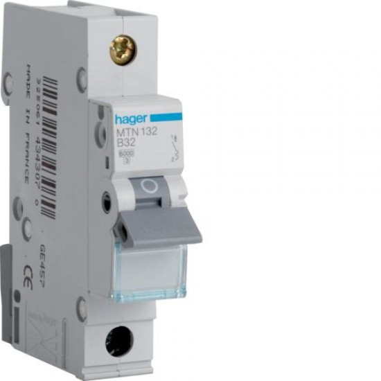 Hager 32A Single Pole MCB 6kA B Curve