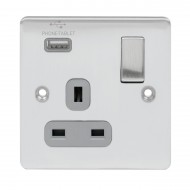 Niglon D-S131USB-BCG Single Switched Socket 13 Amp Brushed Chrome with USB