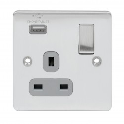 Niglon D-S131USB-BCG Single Switched Socket 13 Amp Brushed Chrome with USB
