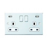 Niglon D-S132USB-PCW 13 Amp Twin Switched Socket 2xUSB Polished Chrome