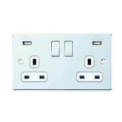 Niglon D-S132USB-PCW 13 Amp Twin Switched Socket 2xUSB Polished Chrome