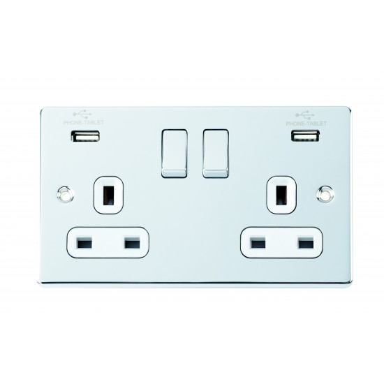 Niglon D-S132USB-PCW 13 Amp Twin Switched Socket 2xUSB Polished Chrome