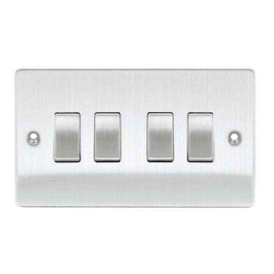 Niglon 4 Gang 2 Way Twin Plate Switch in Brushed Chrome