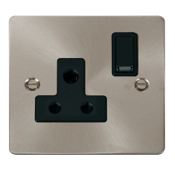 Scolmore Click Define Flat Plate FPBS034BK 15A Round Pin Switched Socket Brushed Steel Back Insert