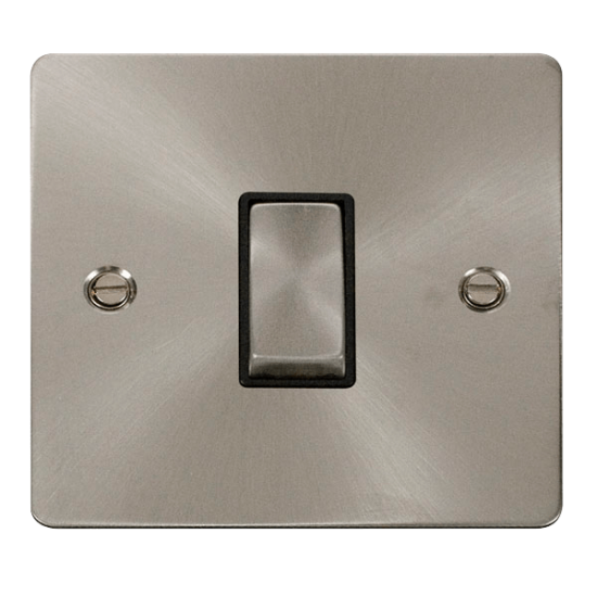 Scolmore Click Define Flat plate FPBS411BK 10AX 1 Gang 2 Way Plate Switch Brushed Steel Black Insert
