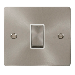 Scolmore Click Define Flat plate FPBS411WH 10AX 1 Gang 2 Way Plate Switch Brushed Steel White Insert