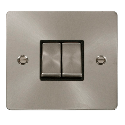 Scolmore Click Define Flat plate FPBS412BK 10AX 2 Gang 2 Way Plate Switch Brushed Steel Black Insert