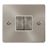 Scolmore Click Define Flat plate FPBS412WH 10AX 2 Gang 2 Way Plate Switch Brushed Steel White Insert