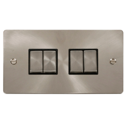 Scolmore Click Define Flat plate FPBS414BK 10AX 4 Gang 2 Way Plate Switch Brushed Steel Black Insert