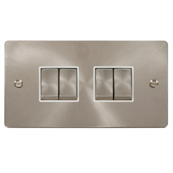 Scolmore Click Define Flat plate FPBS414WH 10AX 4 Gang 2 Way Plate Switch Brushed Steel White Insert