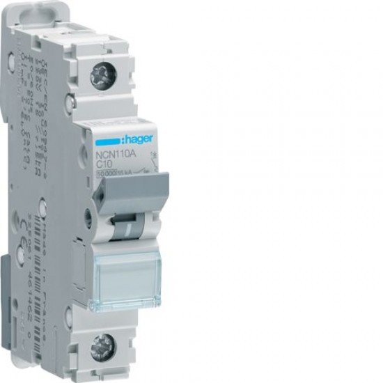 Hager 10A Single Pole MCB 10kA C Type