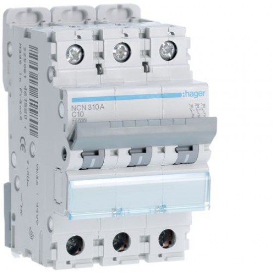 Hager 10A Triple Pole MCB 10kA C Curve