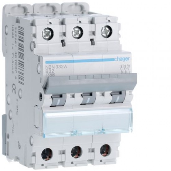 Hager 32A Triple Pole MCB 10kA B Curve