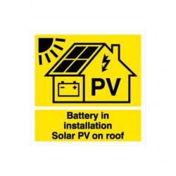 Industrial signs IS27610SA Battery in Installation Solar PV on Roof Self Adhesive Vinyl Pack of 10