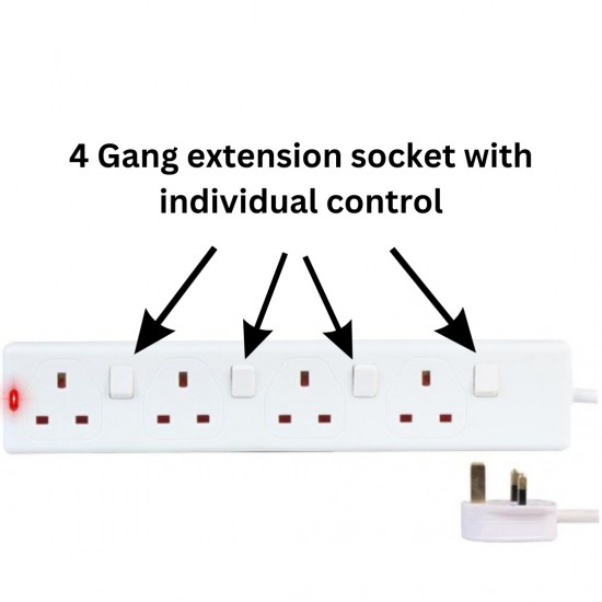 2 Meter 4 Gang Extension Lead Individual Switched