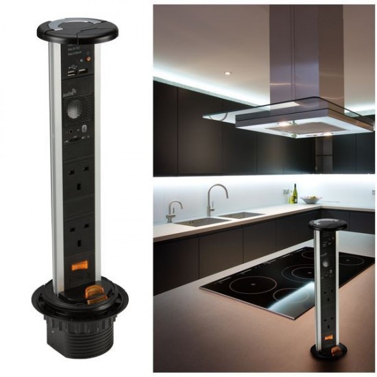 Knightsbridge SK006 Black IP54 3 Gang 13A Recess Mount Pop Up Socket