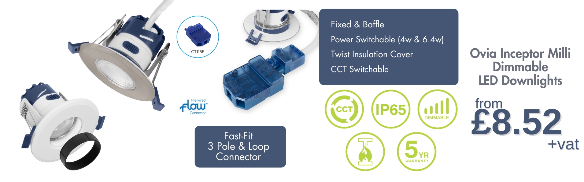 Local Electrical Suppliers UK - Ovia Inceptor Milli Dimmable LED Downlights