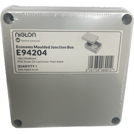 Niglon E94204 Junction Box IP56 Adaptable Box 100x100x60mm Grey
