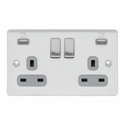 Niglon D-S132USB-BCG Twin Switched Socket 13 Amp Brushed Chrome with USB