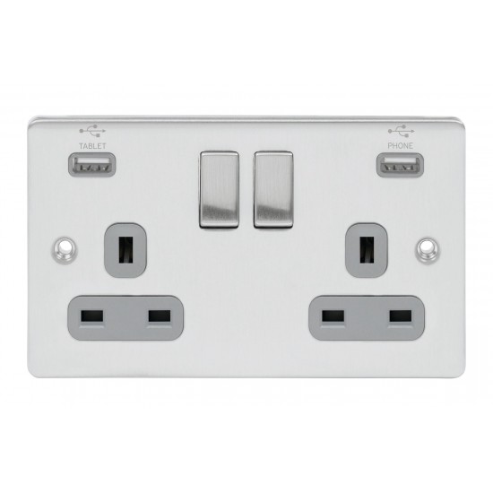 Niglon D-S132USB-BCG Twin Switched Socket 13 Amp Brushed Chrome with USB