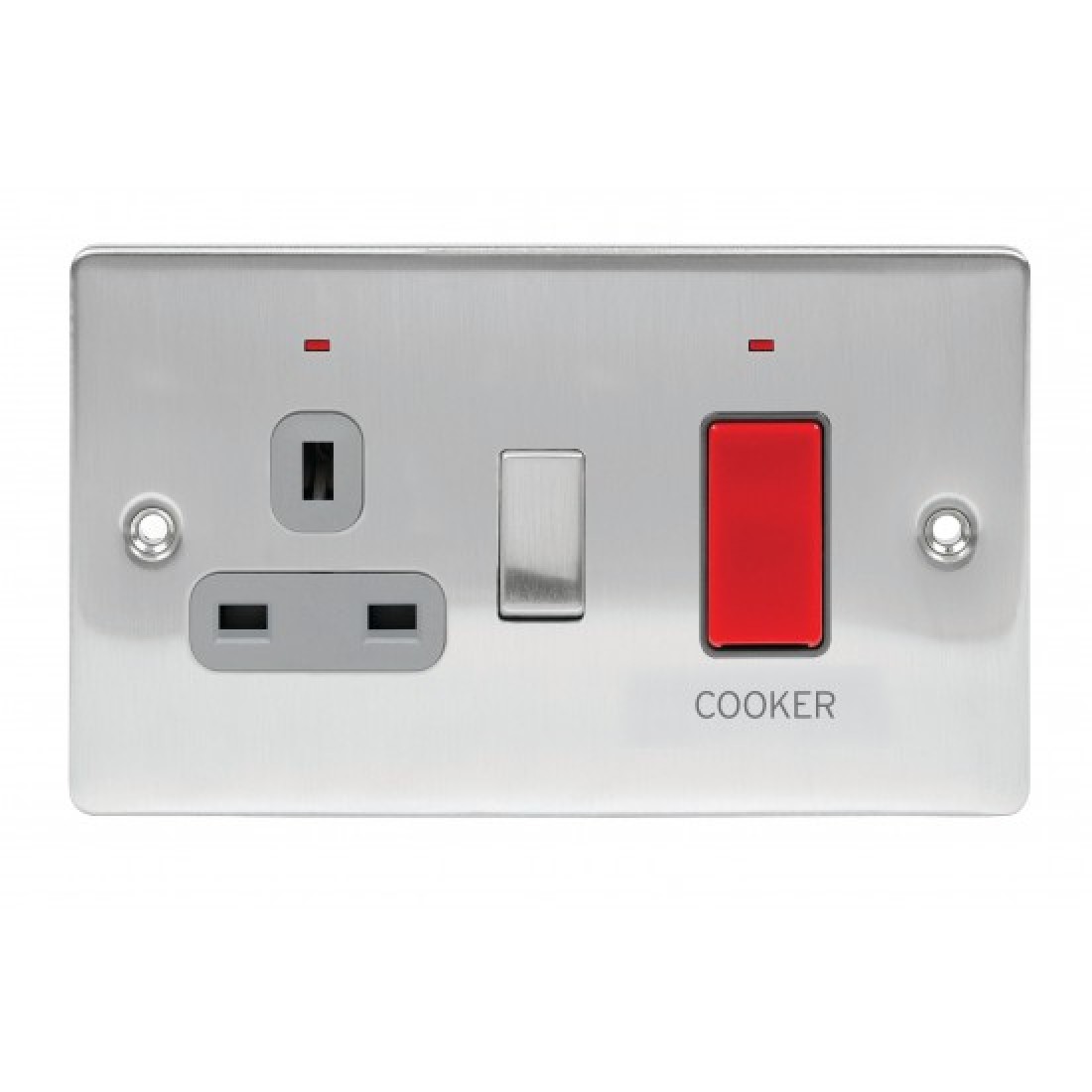 Niglon 45 Amp Cooker Switch With Socket Brushed Chrome