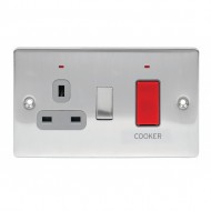 Niglon 45 Amp Cooker Switch With Socket Brushed Chrome