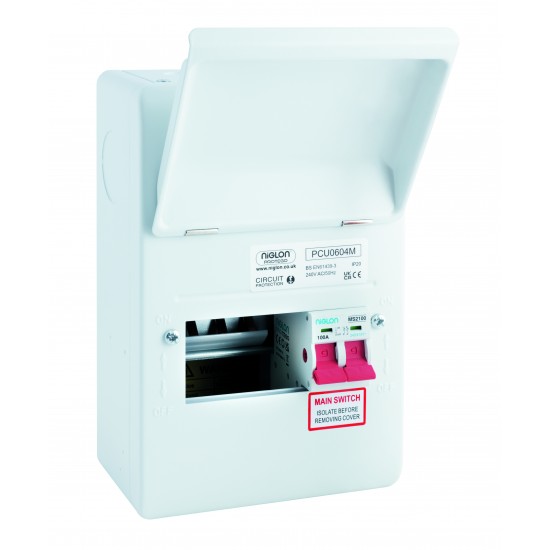 Niglon PCU0604M Protego 4 Way Consumer Unit complete with Isolator 100A