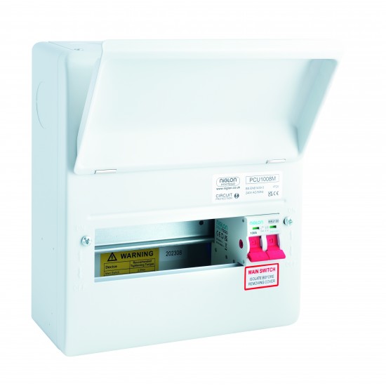 Niglon PCU1008M Protego 8 Way Consumer Unit complete with Isolator 100A