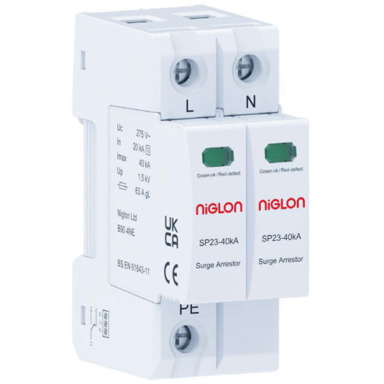 Niglon SP23S-1PN/40KA SP+N Type 2+3 Surge Protector 2 Mod TN-S 40kA