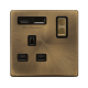 Scolmore Click Definity Complete SFAB585BK Ingot 13 Amp Single Switched Safety Shutter Socket Antique Brass Screwless Black Insert
