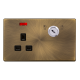 Scolmore Click Definity Complete SFAB655BK 13 Amp Single Double Pole Key Lockable Socket With Neon Antique Brass Screwless Black Insert
