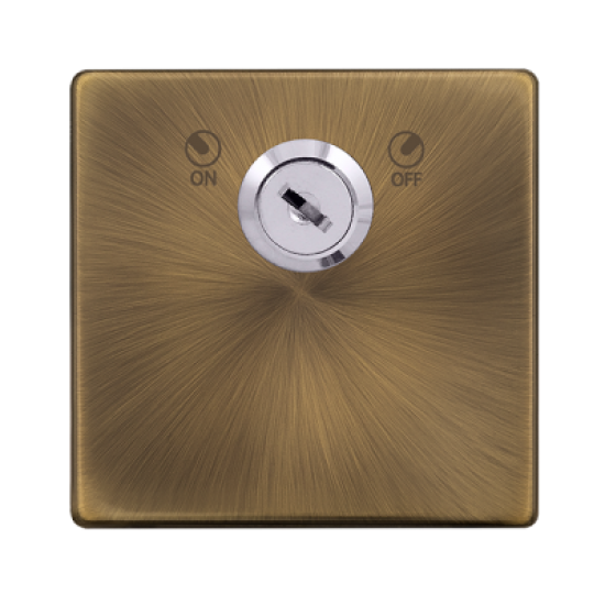 Scolmore Click Definity Complete SFAB660 20 Amp Double Pole Key Lockable Switch Antique Brass Screwless Black Insert