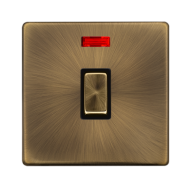 Scolmore Click Definity Complete SFAB723BK 20 Amp Ingot Double Pole Switch With Neon Antique Brass Screwless Black Insert