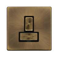 Scolmore Click Definity Complete SFAB751BK 13 Amp Ingot Switched Spur Fused Connection Unit Antique Brass Screwless Black Insert