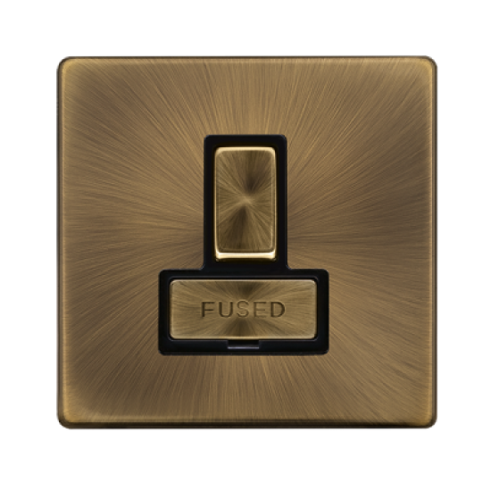 Scolmore Click Definity Complete SFAB751BK 13 Amp Ingot Switched Spur Fused Connection Unit Antique Brass Screwless Black Insert