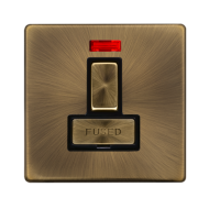 Scolmore Click Definity Complete SFAB752BK 13 Amp Ingot Switched Fused Connection Unit With Neon Screwless Antique Brass Black Insert