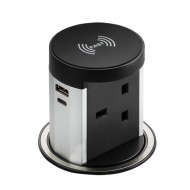 Knightsbridge 13Amp Pop Up Socket With 10Watt Wireless Charger And Dual USB A+C (12V DC 1.5A) Max 30Watt SK0016