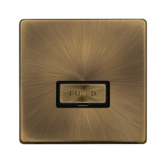 Scolmore Click Definity Complete SFAB753BK 13 Amp Ingot Fused Connection Unit With Neon Antique Brass Screwless Black Insert