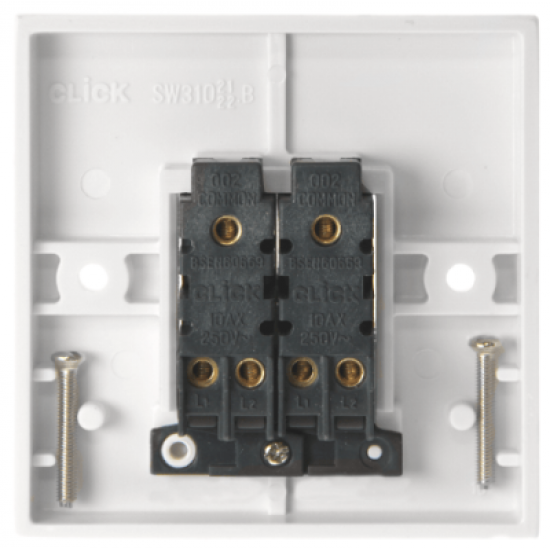 Scolmore Click Polar PRW012 10A 2 Gang 2 Way Light Switch White
