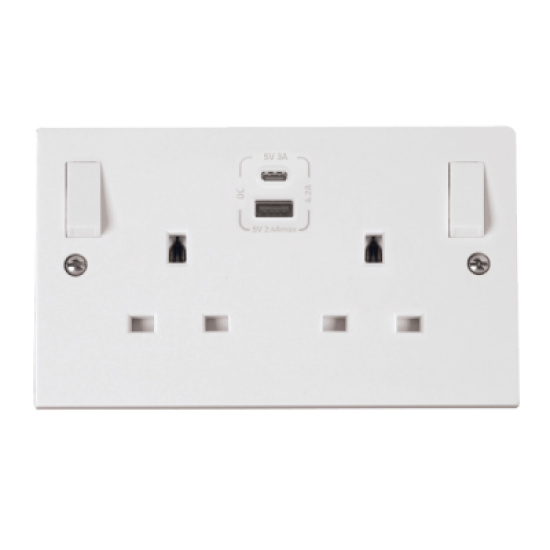 Scolmore PolarPRW786 2G Socket with Types A & C USB 13Amp White