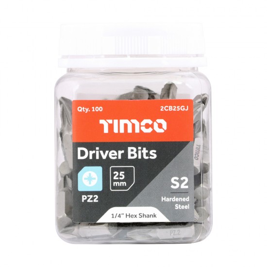 Timco 2CB25GJ No2x25mm Pozi Driver Bit 100 pack