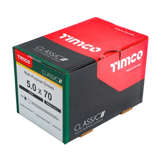 Timco 50070CLAF Classic Multi-Purpose Screws - PZ - Double Countersunk - Yellow