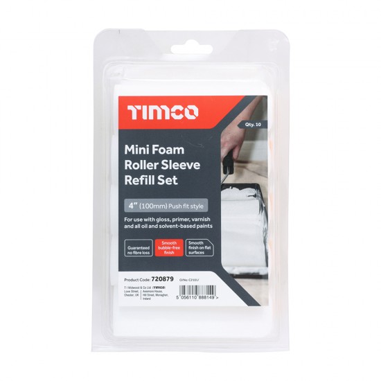 Timco 720879 Foam Mini RollerSleeve Refills, Pack of 4 (Tray not included)