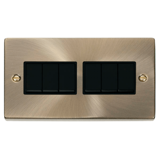 VPAB105BK Deco 6 Gang 2 Way 10AX Switch - Black