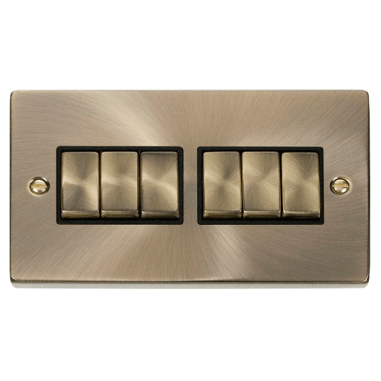 VPAB416BK Deco 6 Gang 2 Way 'Ingot' 10AX Switch -