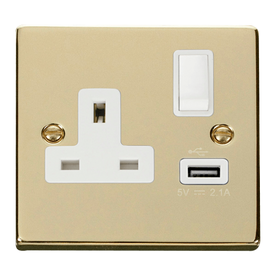 VPBR771WH Deco 13A 1G Switched Socket With 2.1A US