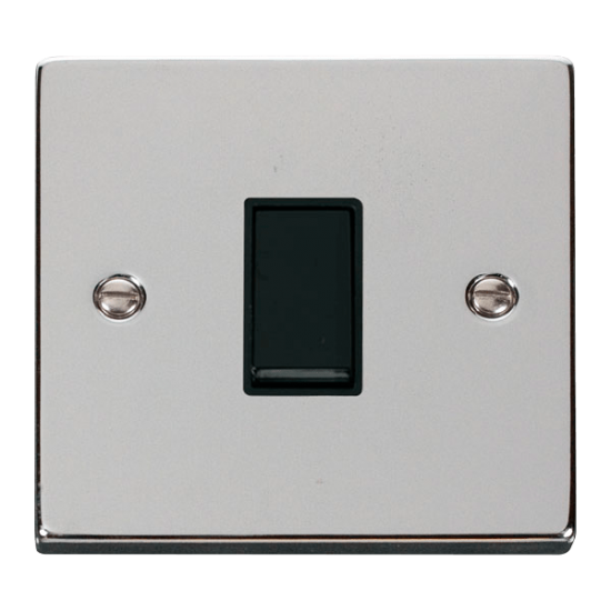 Scolmore Click Deco VPCH011BK 1 Gang 2 Way 10Amp Light Switch Polished Chrome Black Inserts