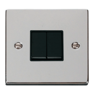 Scolmore Click Deco VPCH012BK 2 Gang 2 Way 10Amp Light Switch Polished Chrome Black Inserts