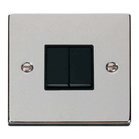 Scolmore Click Deco VPCH012BK 2 Gang 2 Way 10Amp Light Switch Polished Chrome Black Inserts