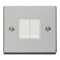 Scolmore Click Deco VPCH012WH 10Amp 2 Gang 2 Way Plate Switch Polished Chrome White Inserts